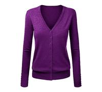 Cardigan long pour femme - Cardigan long en tricot épais pour femme - Manteau d'été léger en tricot à col en V - Couleur unie, claire, XXL