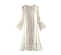 Cardigan long pour femme en maille légère et transparente à manches longues ouvert sur le devant, veste longue, vêtements de plage, boléro pour robe de soirée, 01 Blanc 3, S