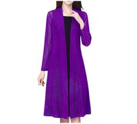 Cardigan long pour femme en maille légère et transparente à manches longues ouvert sur le devant, veste longue, vêtements de plage, boléro pour robe de soirée, Violet 1, XXL