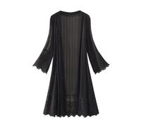 Cardigan long pour femme en maille légère et transparente à manches longues ouvert sur le devant, veste longue, vêtements de plage, boléro pour robe de soirée, 02Noir 3, 4XL