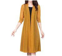 Cardigan long pour femme en maille légère et transparente à manches longues ouvert sur le devant, veste longue, vêtements de plage, boléro pour robe de soirée, Jaune 1, 5XL