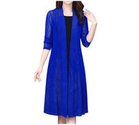 Cardigan long pour femme en maille légère et transparente à manches longues ouvert sur le devant, veste longue, vêtements de plage, boléro pour robe de soirée, Bleu 2, XXL