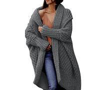 Cardigan long pour femme en tricot torsadé décontracté ouvert sur le devant, manches longues et col châle (gris foncé, XL), gris foncé, XL