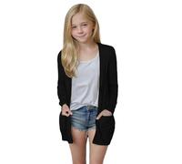 Cardigan long pour filles de couleur unie, surdimensionné, cardigan décontracté ample en tricot uni à manches longues, doux et confortable, pour l'automne, le printemps, l'automne, Noir-b, 13-14 ans