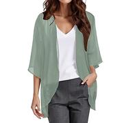 Cardigan Mousseline Boléro Femme Court Soie Gilet Été Chic et Elegant 3/4 à Manches Évasées Boléro Veste Léger Plage Châle pour Robe T Shirt Décontracté Soirée Cérémonie Cardigan Manches Longues