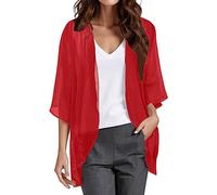 Cardigan Mousseline Boléro Femme Court Soie Gilet Été Chic et Elegant 3/4 à Manches Évasées Boléro Veste Léger Plage Châle pour Robe T Shirt Décontracté Soirée Cérémonie Cardigan Manches Longues
