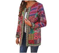Cardigan Moutarde Femmes Classique Style Ethnique Imprimé Floral Manches Longues Grande Taille Veste Coton Manteau Dirndl 48, rouge, XXL