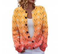 Cardigan Noel Femme Imprimé De Noël Cardigan Tricoté Ouverture Boutonné Gilet Manches Longues Christmas Sweater Décontracté Pull De Noel Multicolores Veste Surdimensionné Classique Outwear