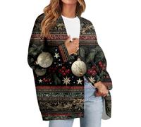 Cardigan Noel Femme Manche Longue, Christmas Jumper Col en V Bouton Impression, Cardigans Chic Casual Hauts Elegant Classique Marine L