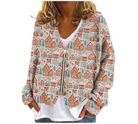 Cardigan Noel Femme Manche Longue, Pull Noel Tricot Col en V Impression Fermeture à glissière, Cardigans Doux Chic Hauts Classique Respirante Kaki XL