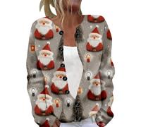 Cardigan Noël Femme Manches Longues boutonné élégant et décontracté pour l'automne et l'hiver, avec Un imprimé Festif, Un vêtement d'extérieur Confortable à Porter au Quotidien. (Beige, XXXL)