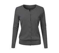 Cardigan noir pour femme à boutons - Vestes légères pour femmes de couleur unie cardigans d'hiver à manches longues pour femmes avec boutons doux et confortables à col rond en tricot, gris foncé, M
