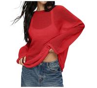 Cardigan Olive Femme Sheer Mesh Pull en Tricot Tops Été Ample Hollow Out Pull Shirt Plage Pull Tricoté Femme Pull Col Roulé, rouge, S