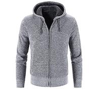 Cardigan ou veste en polaire pour homme avec fermeture éclair - Coupe ajustée - Uni - Pull à capuche en velours - Manches longues - Sweatshirt décontracté de couleur unie, gris, L