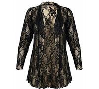 Cardigan ouvert à manches longues en dentelle florale pour femme Grande taille 42-58, Noir , 42