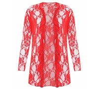 Cardigan ouvert à manches longues en dentelle florale pour femme Grande taille 42-58, Rouge, 42