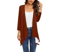 Cardigan ouvert sur le devant pour femme - Manches 3/4 - Drapé à rayures - Kimono ample, café, 5XL