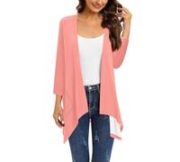 Cardigan ouvert sur le devant pour femme - Manches 3/4 - Drapé à rayures - Kimono ample, rose, M