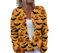 Cardigan ouvert sur le devant pour femme pour Halloween 2025 - Mode décontractée - Boutons simples en peluche - Imprimé artistique - Cardigan tricoté confortable pour l'automne et l'hiver - Intérieur
