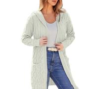 Cardigan ouvert sur le devant pour femme - Pull en tricot torsadé de couleur unie - Manteau long et épais - Cardigan à franges pour femme, blanc, 3XL