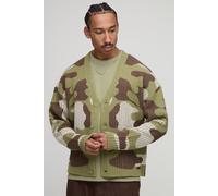 Cardigan oversize côtelé en maille à imprimé camouflage homme - vert - XS, vert
