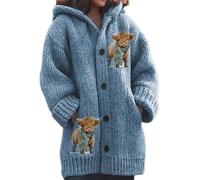Cardigan Oversize Femme Automne Hiver Élégant Chic Veste Tricotée Chaude à Boutons Gilet Long Cocooning Mode Pull avec Capuche Grandes Tailles Sweater Noël Imprimé Motifs