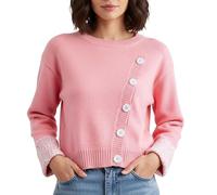 Cardigan pour femme avec boutonnière asymétrique - Cardigan court au look portefeuille - Pull moderne en maille côtelée douce, Style_j03 Rose, taille unique