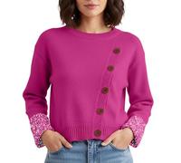 Cardigan pour femme avec boutonnière asymétrique - Cardigan court au look portefeuille - Pull moderne en maille côtelée douce, Style_j02 Rose vif, taille unique