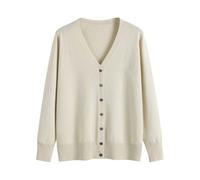 Cardigan pour femme avec col en V pour printemps, automne, hiver, manches longues, tricot de couleur unie, cardigan doux et léger à col ras du cou, beige, L