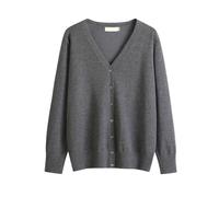 Cardigan pour femme avec col en V pour printemps, automne, hiver, manches longues, tricot de couleur unie, cardigan doux et léger à col ras du cou, gris foncé, L