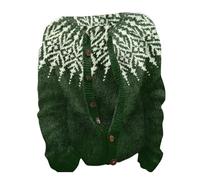 Cardigan pour femme avec motif flocon de neige - Cardigan boutonné de style norvégien - Cardigan d'hiver Fair-Isle vert, Style_k01 Vert, M