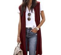 Cardigan pour Femme, Cardigan Mi-Long sans Manches Ouvert sur Le Devant pour Femme, Blazer Uni, Gilet Fendu sur Le Côté, Veste Longue et Flottante, Manteau Cardigan, Haussement D'Épaules
