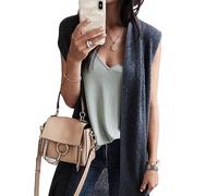 Cardigan pour Femme, Cardigan Mi-Long sans Manches Ouvert sur Le Devant pour Femme, Blazer Uni, Gilet Fendu sur Le Côté, Veste Longue et Flottante, Manteau Cardigan, Haussement D'Épaules