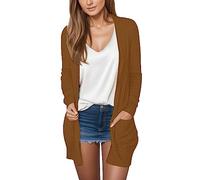 Cardigan pour femme - Couleur unie - Manches longues - Col en V - Avec poches - Décontracté et léger - Pour les vacances - Pour les voyages, café, M