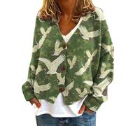 Cardigan pour femme, décontracté, imprimé floral, manches longues, col en V, ouvert sur le devant, léger et ample, 1B-vert., L