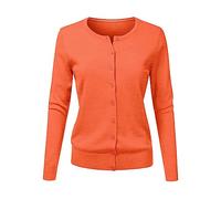 Cardigan pour femme doux au toucher - Col en V boutonné - Style décontracté - Couleur unie - Manches longues - Léger - Taille S à 3XL, Orange, L