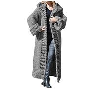 Cardigan pour femme en grosse maille - Manteau en polaire tricoté pour femme avec capuche, long manteau en tricot à boutons - Pull en tricot à manches longues - Chaud - Open Front - Uni - Veste de