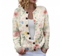 Cardigan pour femme imprimé vintage boutonné ouvert sur le devant Cardigan décontracté à manches longues, Beige 01, L