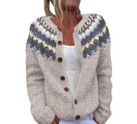 Cardigan pour femme ouvert sur le devant boutonné vintage ethnique cardigan pour femme décontracté à manches longues, beige, 3XL