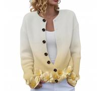 Cardigan pour femme ouvert sur le devant boutonné vintage imprimé cardigan automne hiver chaud vêtements d'extérieur décontractés à manches longues en tricot, beige, M
