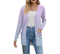 Cardigan pour femme ouvert sur le devant, décontracté, ample, léger, long avec poche, vêtement d'extérieur boutonné à manches longues pour le printemps, l'été, l'automne, tricot doux, Z02-violet, L