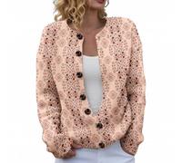 Cardigan pour femme - Ouvert sur le devant - Imprimé vintage - Cardigan décontracté et chaud à manches longues, beige, XL