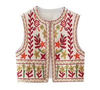 Cardigan pour femme - Style ethnique rétro - Court - Décontracté - Brodé - Style français - Décontracté - Pour femme à la mode, rouge, S