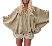 Cardigan pour Femmes Manches Bouffantes Longue Ouverture Devant Cardigan Femmes Chic Et Elegant Hiver Fermeture À Zippes Couleur Pure Casual Veste Hiver Polyvalent Mode Comfortable Veste Ample