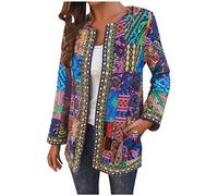 Cardigan pour femmes style ethnique classique imprimé floral manches longues grande taille veste en coton manteau femmes veste longue grosse maille vintage, lilas, 6XL