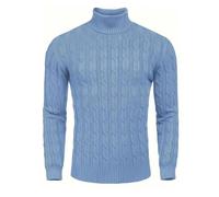 Cardigan pour homme - Automne et hiver - Col mi-haut - Bas épais - Pull à col rond, bleu ciel, XL