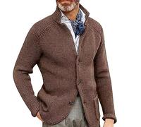 Cardigan pour homme, col montant, manteau en laine épaisse à aiguille épaisse, pull de costume de couleur unie, pull boutonné manteau chaud d'extérieur pull d'hiver doublé en polaire avec poches,