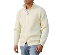 Cardigan pour homme - Double fermeture éclair - Couleur unie - Col montant - Veste en tricot fin - Veste d'hiver légère et chaude - Pull tricoté - Pull d'hiver, O blanc., 4XL