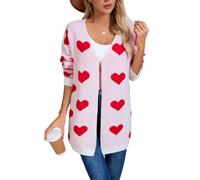 Cardigan pour la Saint-Valentin pour femme, surdimensionné, mignon, cœur, printemps, tendance, décontracté, tricot côtelé, manches longues, pull ample, a, S