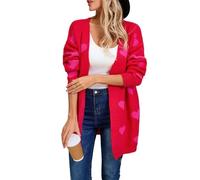 Cardigan pour la Saint-Valentin pour femme, surdimensionné, mignon, cœur, printemps, tendance, décontracté, tricot côtelé, manches longues, pull ample, D, S